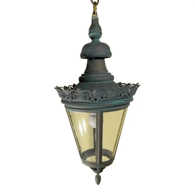 Captivating Antique Brass & Copper Hanging Lantern – 27”Hx 12”w