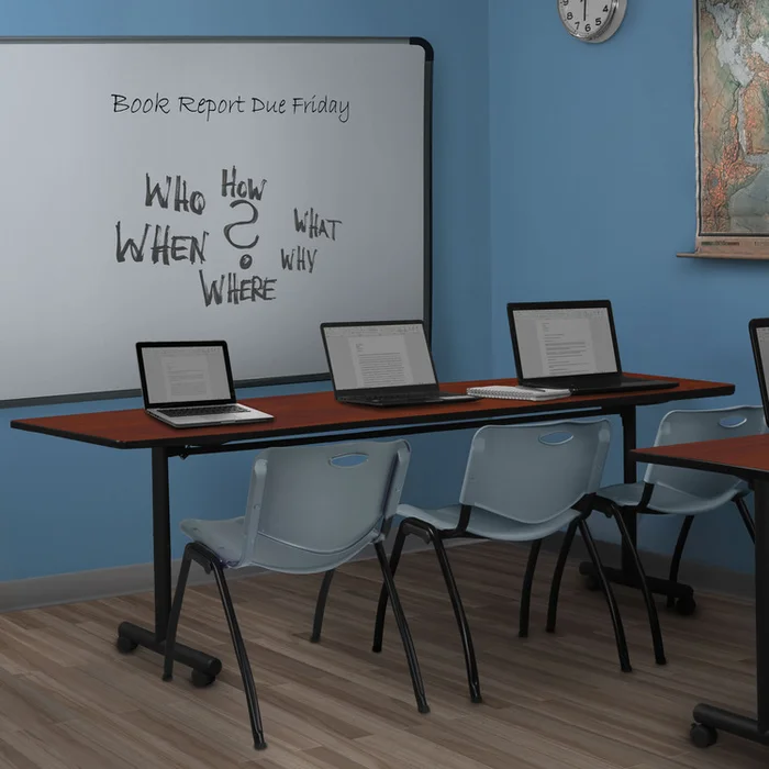 Cherry Flip Top Mobile Training Table 84 with Stack Chairs – Regency Seating