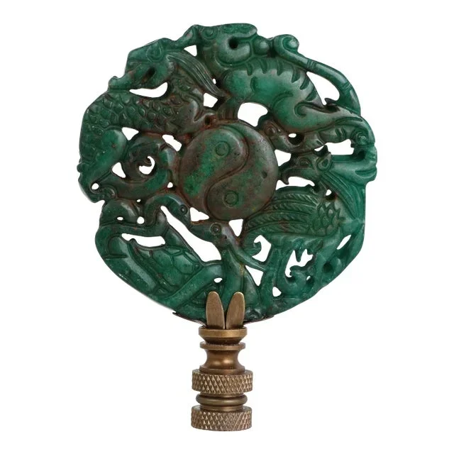 Chinese Zodiac Carved Stone Lamp Finial on Bronze Hardware
