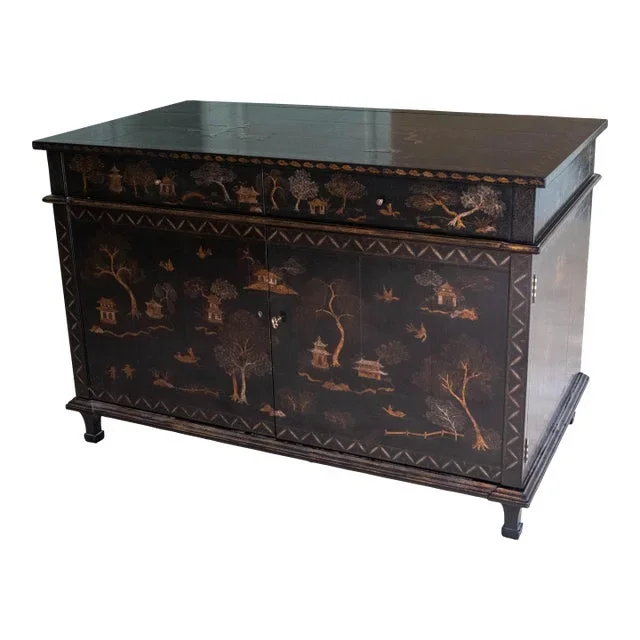 Chinoiserie Paint Decorated Auto Lift Tv Cabinet With Remote