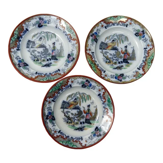 Chinoiserie Timor K & G by Luneville Porcelain Soup Bowls Set of 3