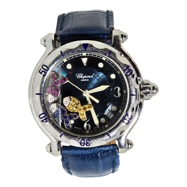 Chopard Happy Sport R. 8347 Stainless Steel, Natural Ruby Yellow & Blue Sapphire