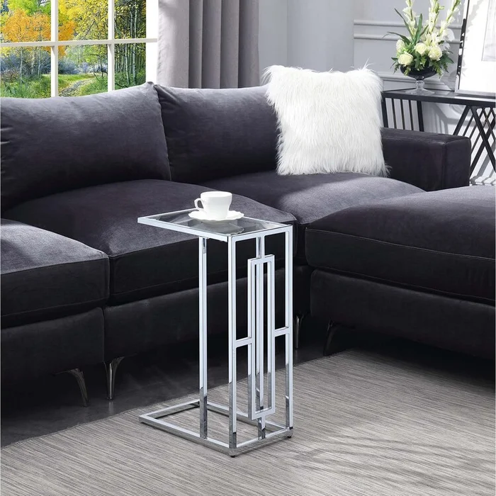 Chrome Finish Metal Coffee Table Square Shape Modern Home Furniture – Convenience Concepts