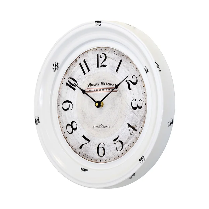 Circular Distressed White Wall Clock 2×16 – Yosemite Home