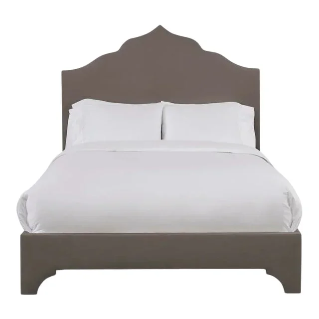 Clementine Queen Bedframe, Mushroom Velvet