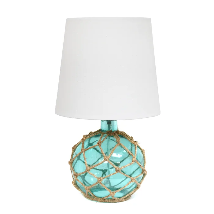 Coastal Fisherman’s Glass Rope Table Lamp 14.75 Aqua