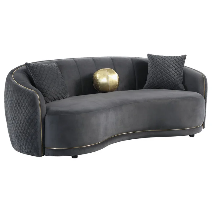 Coaster Brookside Velvet Upholstered Curved Sofa Dark Grey