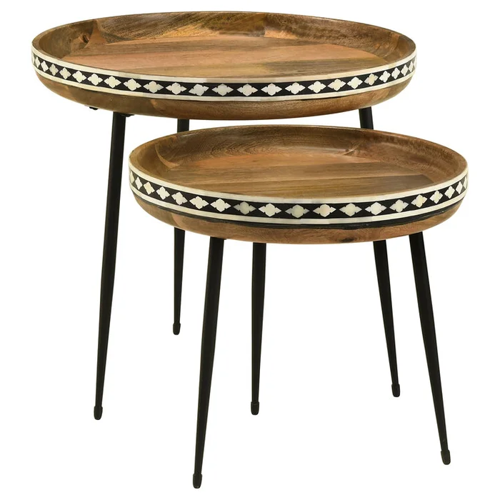 Coaster Ollie 2-piece Solid Wood Bone Inlay Nesting Table Natural