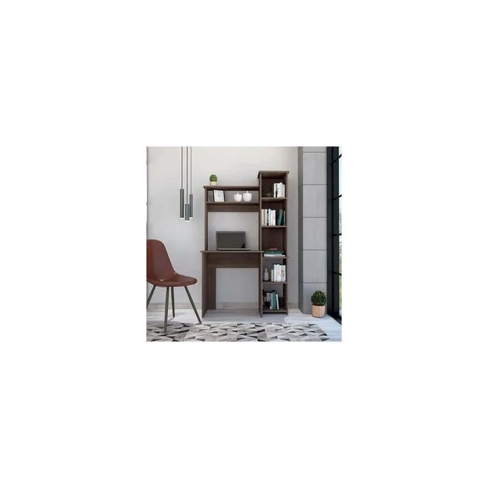 Computer Desk with Storage and Monitor Shelf, Oak Finish, 63.9H x 39.7L – Boahaus