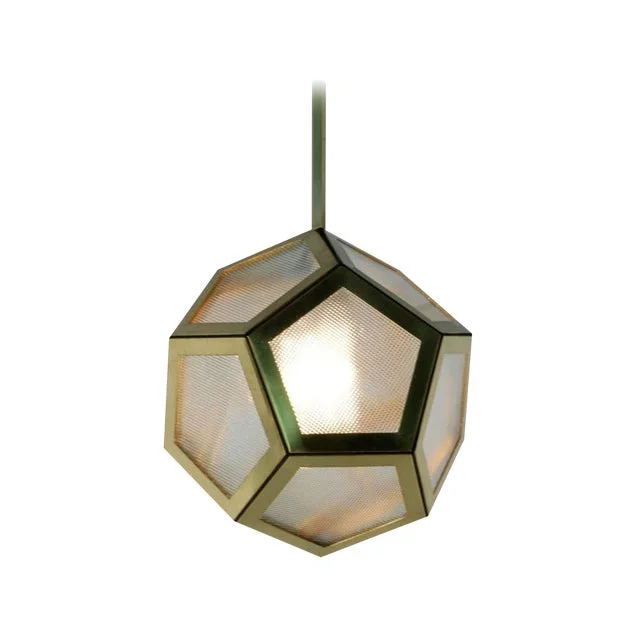 Contemporary Large Pentagone Brass and Glass Lantern