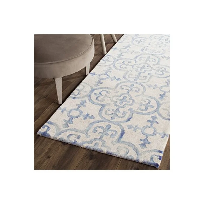 Contemporary Wool Pile Rug Runner Ivory Blue Dip Dye 10’Lx2’3W – Safavieh