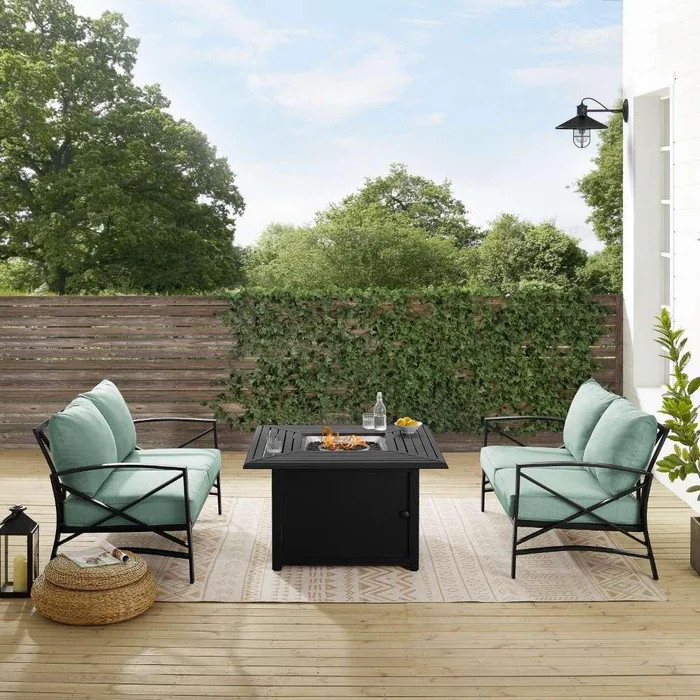 Crosley Furniture – Kaplan 3Pc Outdoor Metal Conversation Set W-Fire Table Mist-Oil Rubbed Bronze – Dante Fire Table and 2 Loveseats – KO60038BZ-MI
