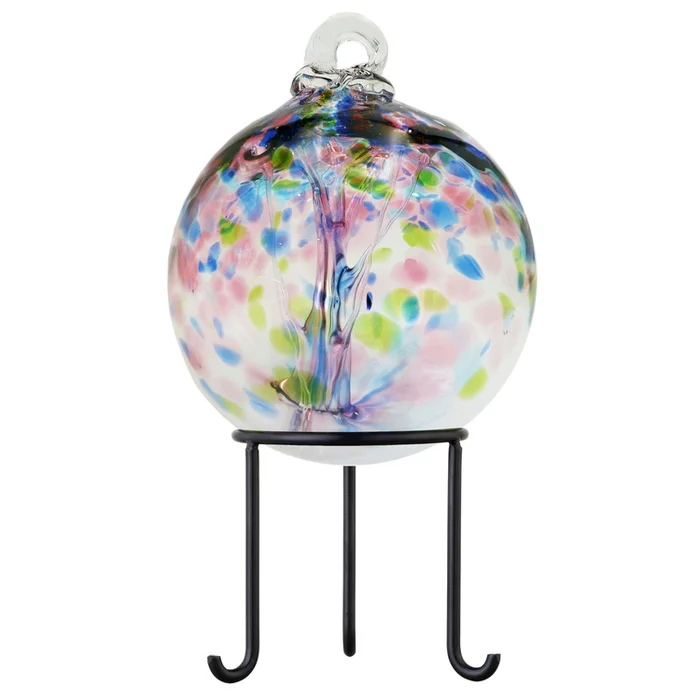 Dale Tiffany AC23193-D6 Rainbow Tree of Life Hand Blown Art Glass Ornament, Witch Globe Gazing Ball, Hope, 6″ Diameter with Stand