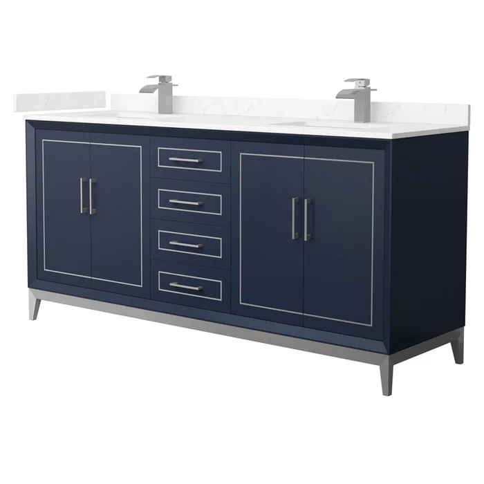 Dark Blue Bathroom Vanity Double Sink Brushed Nickel