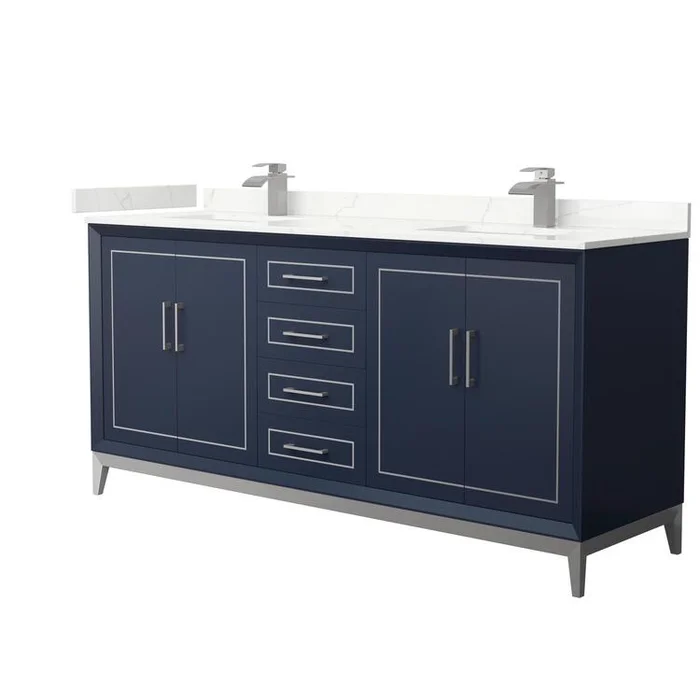 Dark Blue Bathroom Vanity with Giotto Countertop and Undermount Sinks