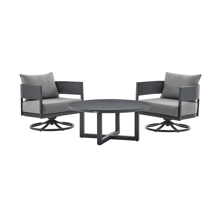 Dark Grey Aluminum Patio Swivel Seating Set with Removable Cushions
