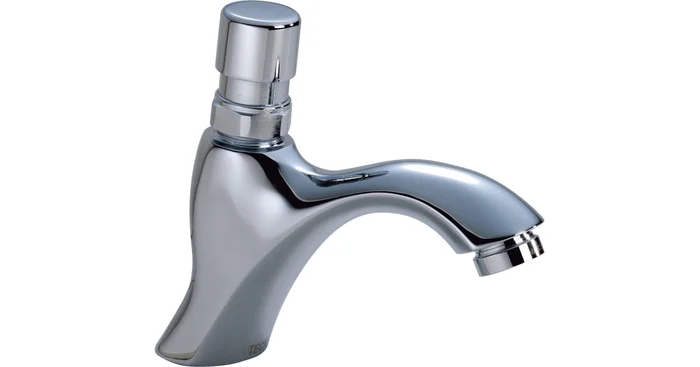 Delta 0.5GPM Single Push Button Metering Single Hole Bathroom Faucet with Vandal Resistant Aerator from the Commercial Series