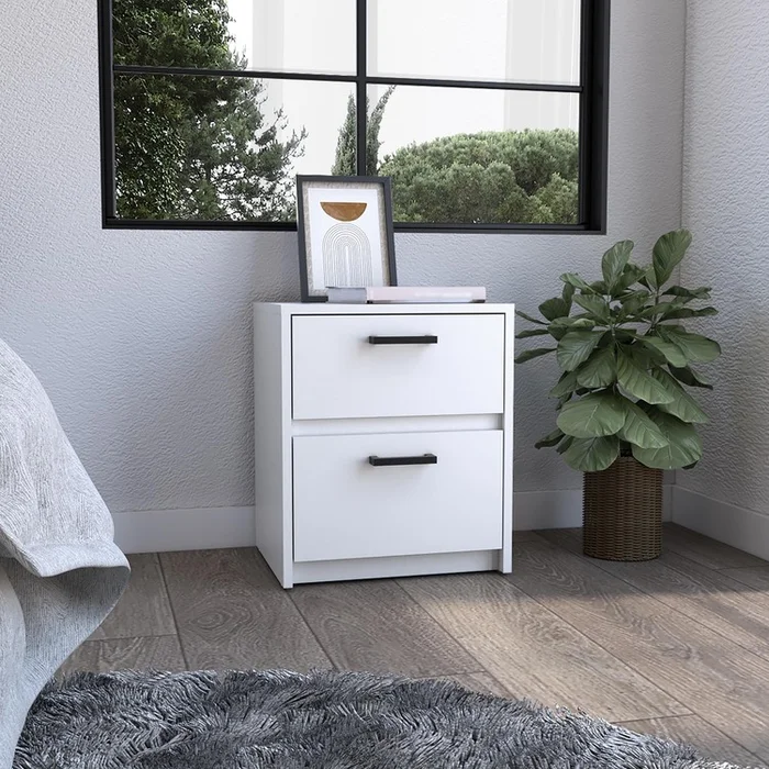 DEPOT E-SHOP Bethel Nightstand 18″H , 2 Drawers with Metal Handles