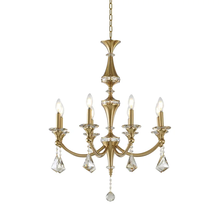 Design Living 8-Light D27” Satin Brass Chandelier With Clear Crystals