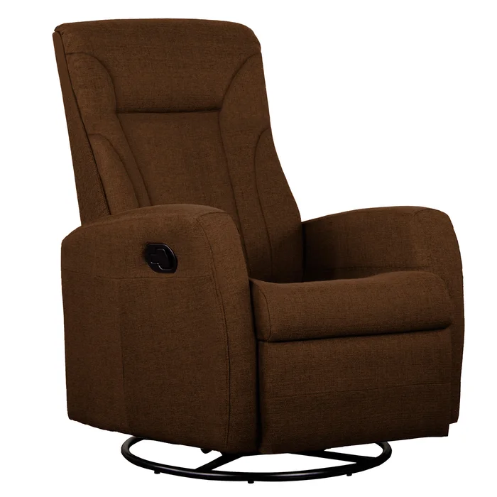 Dezmo Push Button Recline Glider and Swivel Arm Chair with Microfiber Upholstery in Brown