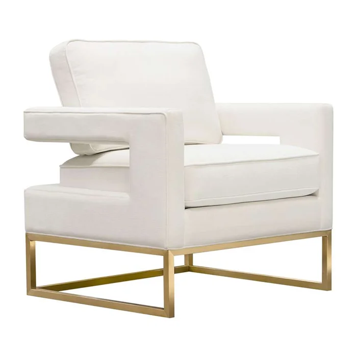 Diamond Sofa – Lake Accent Chair in White Performance Fabric w/ Brushed Gold Metal Base – LAKECHWH_CLOSEOUT