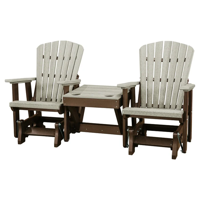 Double Glider Rocker Recliner Set with Center Table and Cup Holders