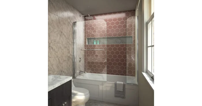 DreamLine AquaSwing 58″ High x 60″ Wide Hinged Frameless Tub Door with Clear Glass