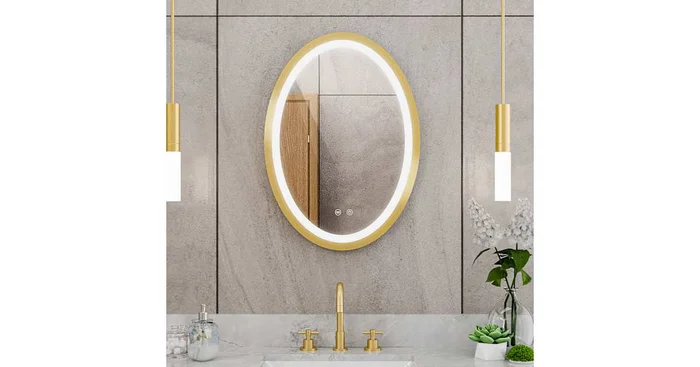 DreamLine Brilliance 20″W x 28″H Oval Flat Framed Wall Mounted Bathroom Mirror with LED Lighting