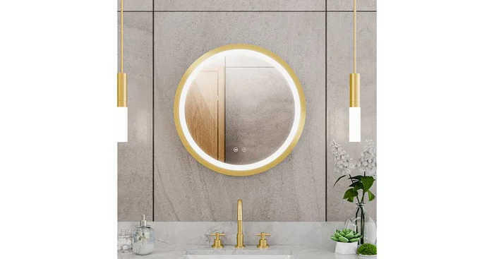DreamLine Brilliance 24″ Diameter Circular Flat Framed Wall Mounted Bathroom Mirror with LED Lighting