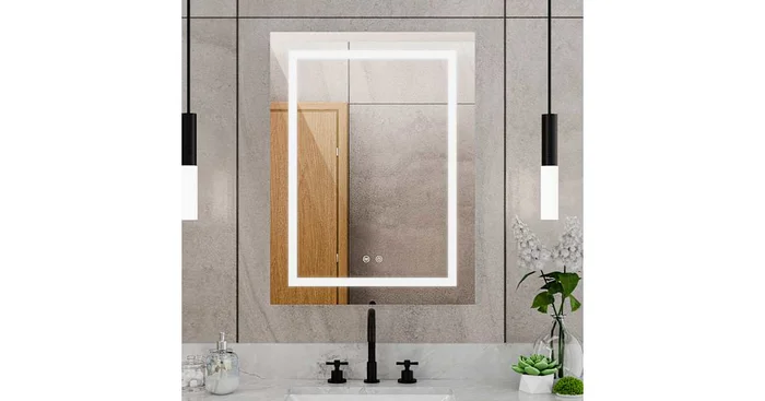 DreamLine Brilliance 24″W x 32″H Rectangular Flat Frameless Wall Mounted Bathroom Mirror with LED Lighting