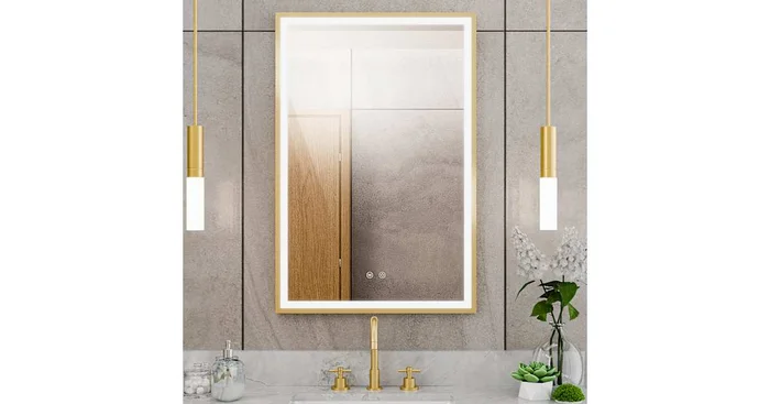DreamLine Brilliance 24″W x 36″H Rectangular Flat Framed Wall Mounted Bathroom Mirror with LED Lighting