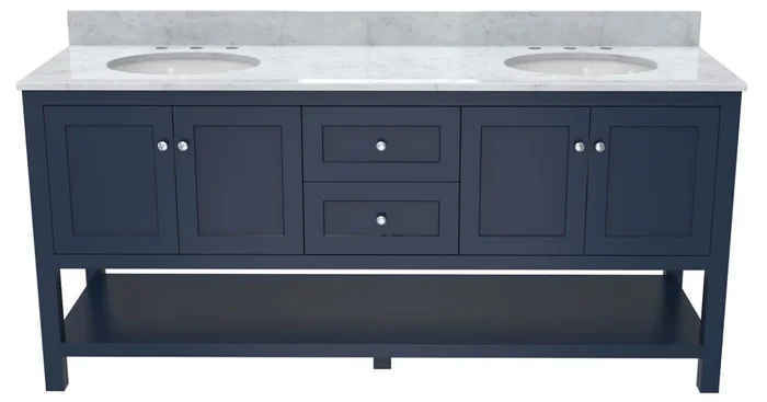 DreamLine Continuum 72″ Free Standing Double Basin Vanity Set with Cabinet and Marble Vanity Top