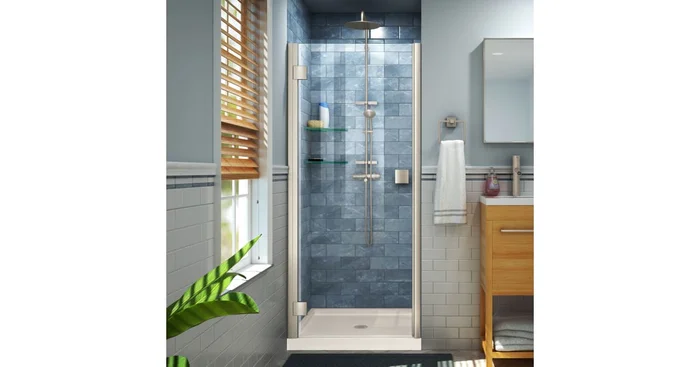 DreamLine Lumen 34″ D x 42″ W x 74 3/4″ H Hinged Shower Door with Acrylic Base Kit