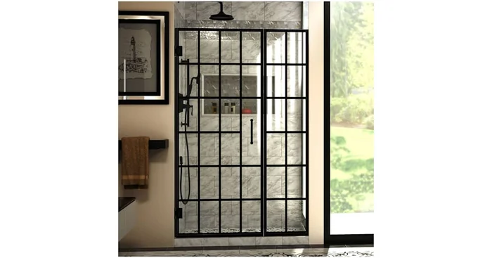 DreamLine Unidoor Toulon 72″ High x 46, 46.5″ Wide Hinged Frameless Shower Door with Clear Glass