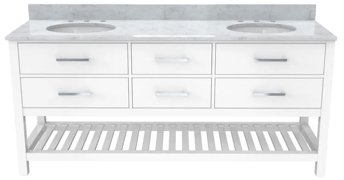 DreamLine Valencia 72″ Free Standing Double Basin Vanity Set with Cabinet and Marble Vanity Top