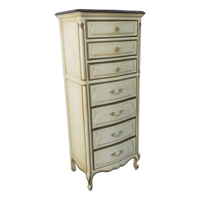 Drexel French Shabby Chic Painted Extra Tall Narrow Lingerie Jewelry Chest 5980