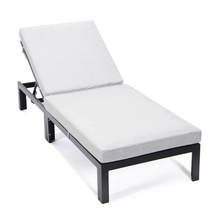 Durable Aluminum Outdoor Chaise Lounge Chair with Cushions & Adjustable Headrest