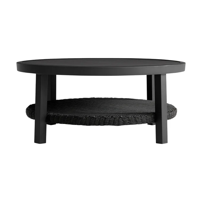 Durable Aluminum Outdoor Round Conversation Table & Wicker Shelf