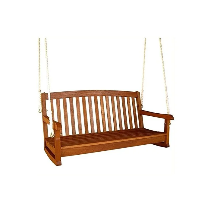 Durable Wooden Outdoor Swing with Curved Back & Strong Nylon Rope