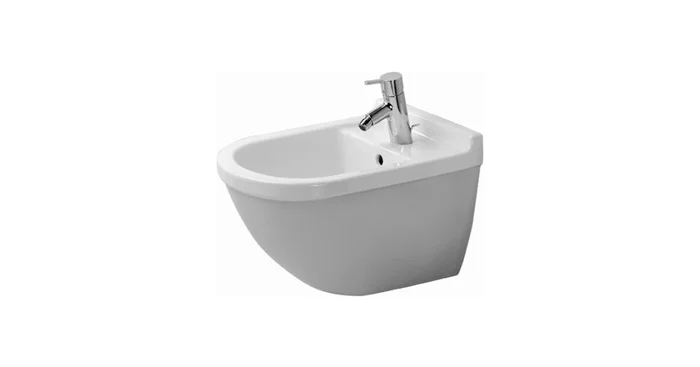 Duravit Starck 3 Wall Mounted Elongated Horizontal Spray Bidet with Single Faucet Hole Drilling