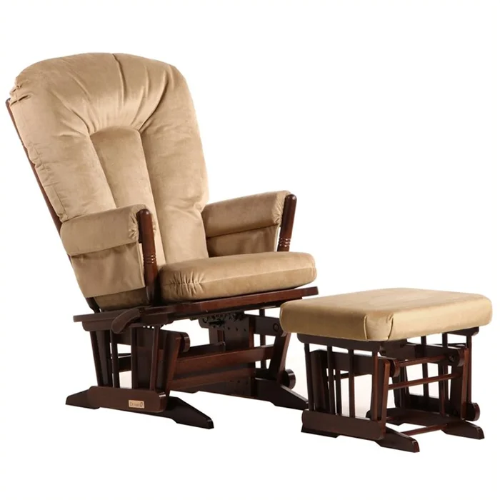 Dutailier Coffee 2 Post Glider-Multiposition, Recline and Nursing Ottoman Set with Light Brown Cushions
