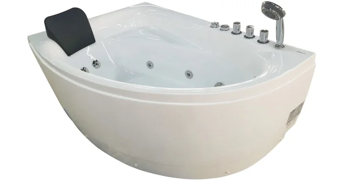 Eago 59″ Acrylic Whirlpool Bathtub for Alcove Installations with Chromatherapy, Right Center Drain, Left Pump, and Included Handshower