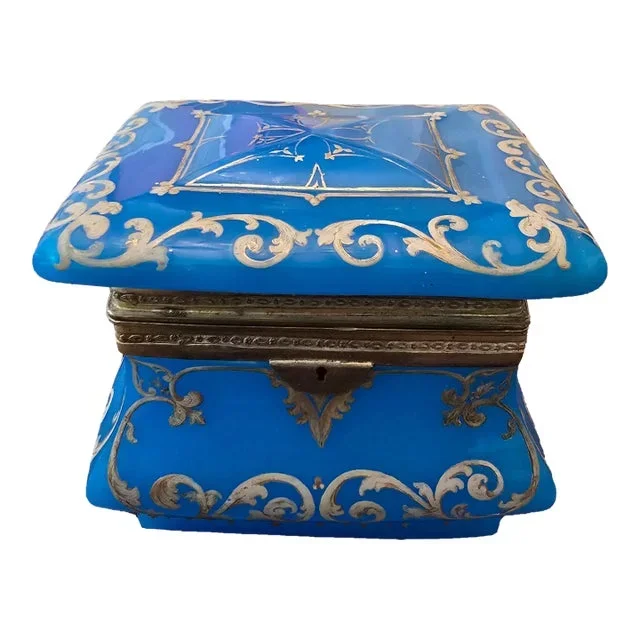 Early 19th Century Antique Museum Opaline Glass Jewelry Box Casket