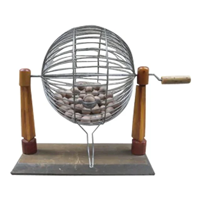 Early 20th Century Art Deco Bingo Cage and Wooden Balls With Bakelite Supports