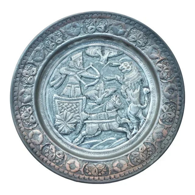 Early 20th Century Handmade Copper Wall Plate With Persian Hunting Scene