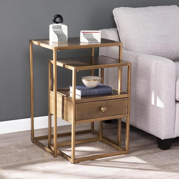 Eclectic Industrial Nesting Accent Tables Set 2-Piece Modern End Table Set – SEI