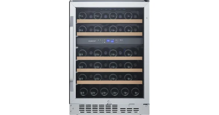 EdgeStar 24 Inch Wide 46 Bottle Built-In Dual Zone Wine Cooler with Reversible Door and LED Lighting