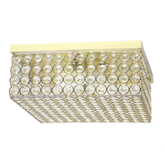 Elegant Designs 12 Inch Elipse Crystal 2 Light Square Ceiling Flush Mount, Gold