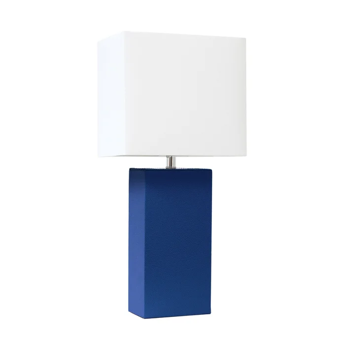 Elegant Designs Leather Rectangular Table Lamp, Blue