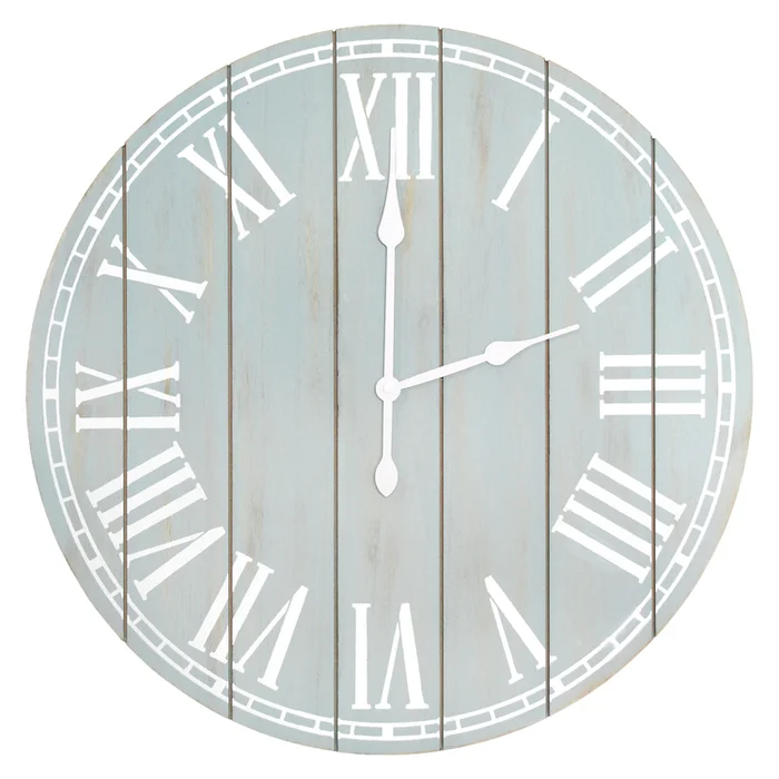 Elegant Designs Wood Plank 23″ Large Rustic Coastal Wall Clock, Light Blue Wash